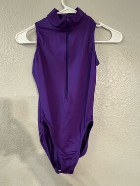 Motionwear Purple Sleeveless Zip-Front Leotard